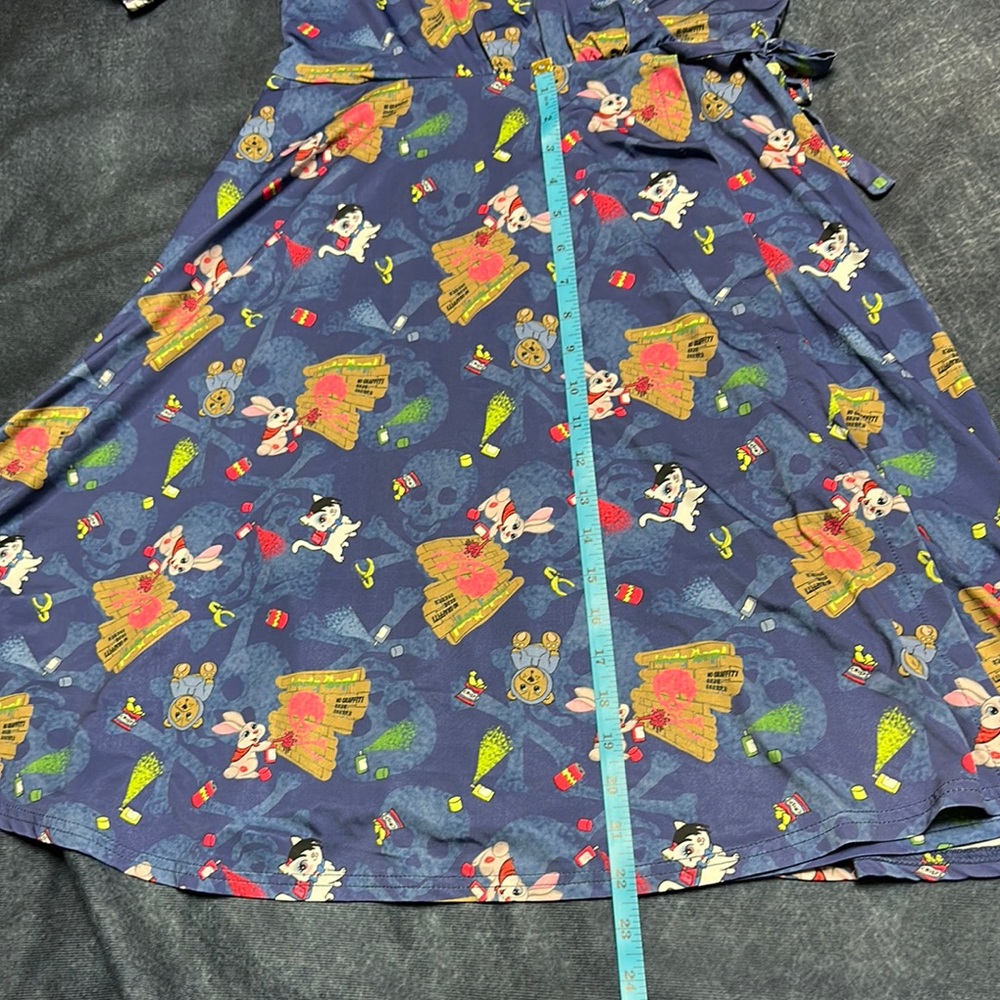 LINDY BOP Graffiti Animals Skulls Faux Wrap Surplice Dress US 8 - Picture 9 of 11